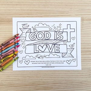God is Love Coloring Page, Bible Coloring Page, Bible Printables for Kids, Sunday School Coloring Pages, Sunday School Activity, God is love