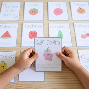 Einfache Frucht des Geistes Karten für Kinder, Bibel zum Ausdrucken für Kinder, Kinderbibelkarten, Hausschulunterricht, christliche Hausschule