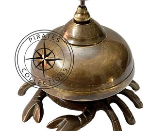 Nautical Brass Crab Bell: Ornate Tabletop Service Bell