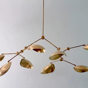 Large Brass Chandelier: Mid-Century Modern 8-Light Ceiling Fixture