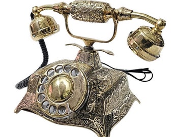 Vintage Telephone Brass Rotary Phone Antique Look Retro Home
