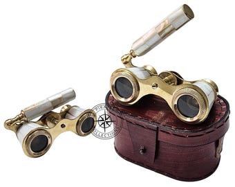 Personalisiertes Messing Opernglas: Vintage Perlmutt Fernglas mit Etui