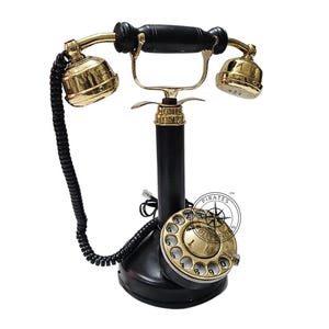 Retro Brass Candlestick Rotary Dial Telephone: Home Office Decor