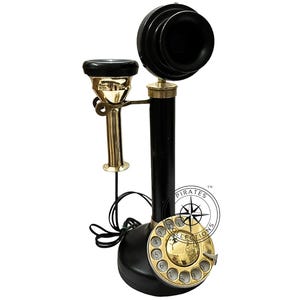 Brass Candlestick Rotary Phone: Retro Home Office Decor