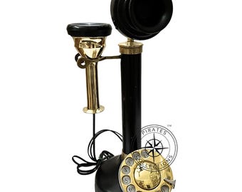 Brass Candlestick Rotary Phone: Retro Home Office Decor