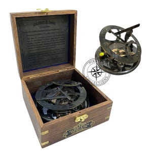 Brass 5 inches Large Sundial Compass in Rosewood Case Top Grade Calibrated Vintage Gift