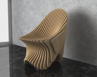 3D Moderner Parametrischer Gewellter Holzstuhl, Holzboden Kette für Home / Office Decor