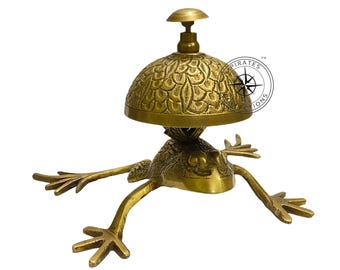Solid Brass Frog Desk Bell, Antique Finish Service Bell, Vintage Style Home Decor