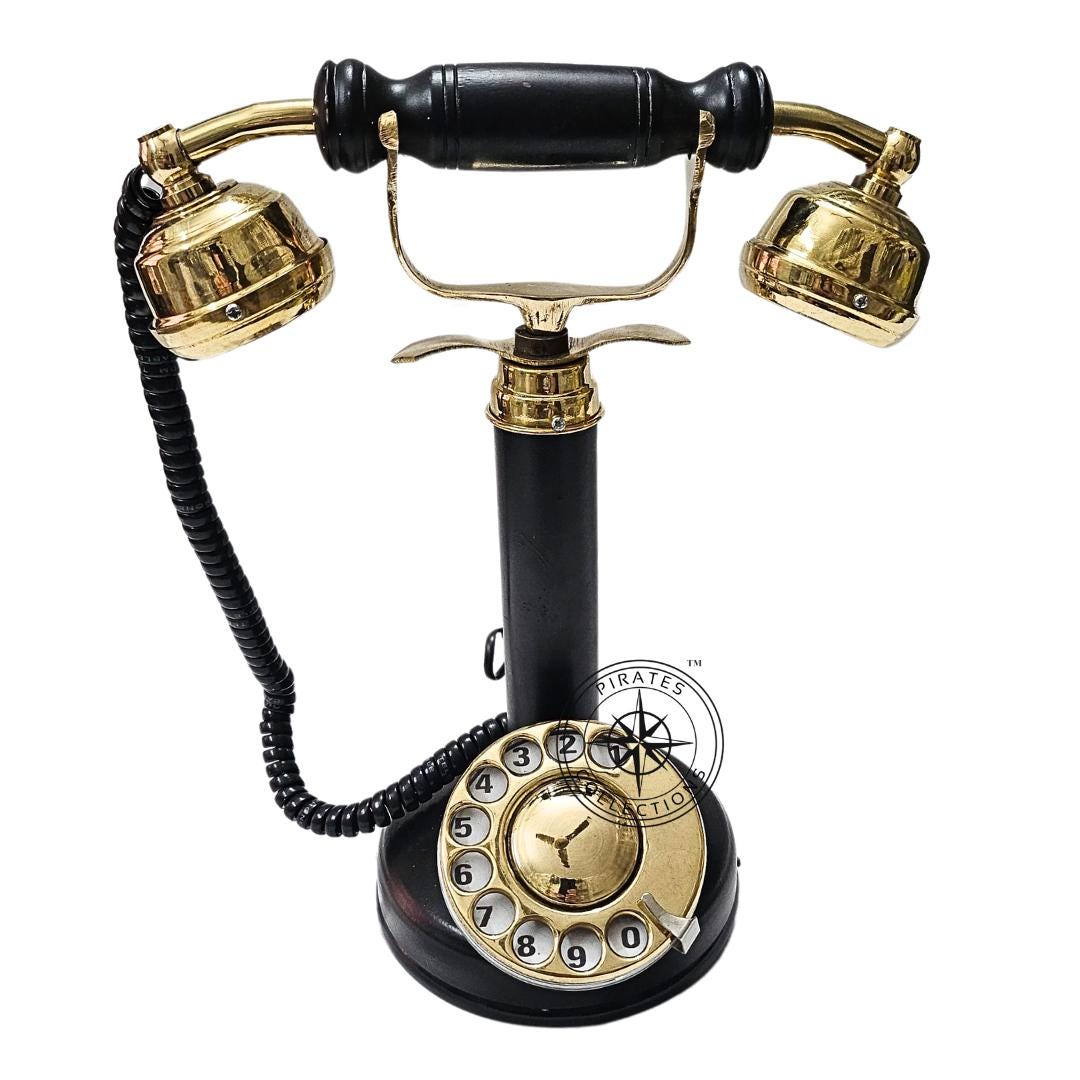 Retro Victorian Desk Telephone - Antique Brass & Bakelite Rotary Dial, Vintage Decor For Home Or Office