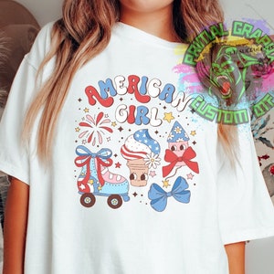 Kokette Juli 4 DTF Transfer bereit zum Pressen DTF Transfer America Girl Retro 4. Juli Tshirt Transfer D0036