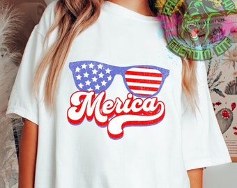 Merica Sunglasses Retro 4th of July Ready to Press DTF Transfer, Patriotic DTF Transfers, Fourth of July Apparel dtf D0084