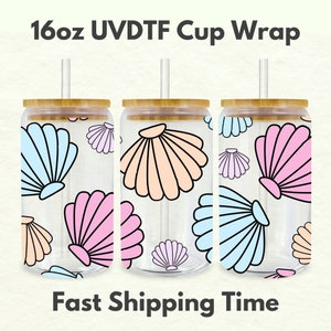 Muscheln 16oz UVDTF Cup Wrap *Physical Transfer* UV DTF Transfers, Summer Cup Wrap Transfers, versandfertig uvdtf 0005