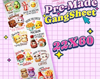 Premade Gang Sheet: Funny Food Love DTF transfer heart