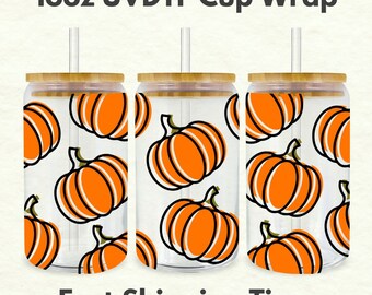 Pumpkin Fall 16oz UVDTF Cup Wrap *Physical Transfer* UV DTF Transfers, Fall Cup Wrap Transfers, Ready to Ship uvdtf 0026