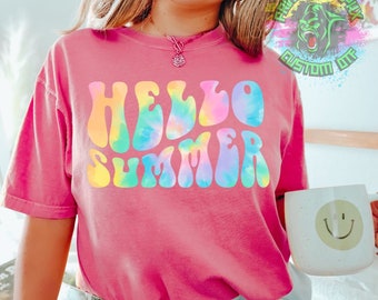 Hola Verano Tie Dye DTF Transferencia Listo para presionar Camiseta Transferencia Verano DTF Transferencia Camisa de Verano Transferencia DTF Transferencia D0026