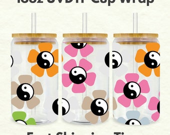 Yin Yang Retro Groovy 16oz UVDTF Cup Wrap *Physical Transfer* UV DTF Transfers, Groovy Cup Wrap Transfers, Ready to Ship uvdtf 0025