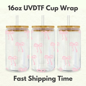 Pink Bows 16oz UVDTF Cup Wrap, Coquette UV DTF Transfers, Cup Wrap Transfers, Ready to Ship uvdtf 0009