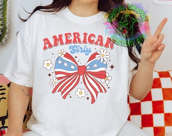 Coquette 4th of July DTF Transfer Ready to Press DTF Transfer America Girly Bow Retro 4th of July Tshirt Transfer D0037