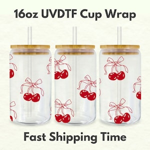 Cherry Bows 16oz UVDTF Cup Wrap, Coquette UV DTF Transfers, Cup Wrap Transfers, Ready to Ship uvdtf 0011