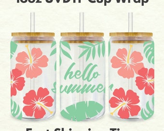Hello Summer 16oz UVDTF Cup Wrap *Physical Transfer* UV DTF Transfers, Summer Cup Wrap Transfers, Ready to Ship uvdtf 0018