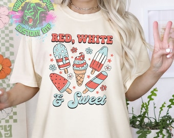 Retro 4th of July Ready to Press DTF Transfer, Patriotic DTF Transfers, Red White and Sweet DTF Transfer, Fourth of July Apparel dtf D0003
