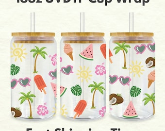 Summer Beach Vacation 16oz UVDTF Cup Wrap *Physical Transfer* UV DTF Transfers, Beach Cup Wrap Transfers, Ready to Ship uvdtf 0017