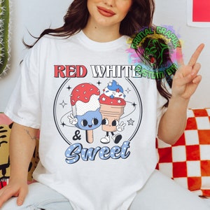 Red White and Sweet 4th of July Retro DTF Transfer Ready to Press DTF Transfer Patriotic Summer dtf apparel transfer D0029