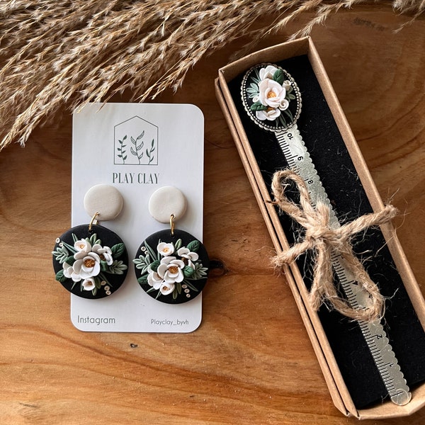 Magnolia earrings/bookmark set