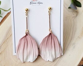 Flower pedal earrings, polymer clay flower pedal dangles, lightweight flower pedal jewelry