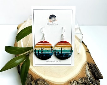 Retro Sunset earrings, nature inspired, bears, colourful, lightweight, polymer clay earrings