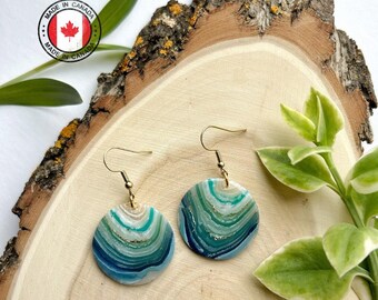 Geode Earrings – Handmade Polymer Clay Earrings – Striped Agate Inspired Jewelry – Resin Statement Earrings – Hypoallergenic Dangle Earrings