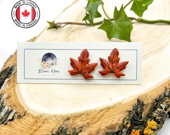 Maple Leaf Stud Earrings – Handmade Canadian Jewelry, Small Canada Gift, Nature-Inspired Clay Studs