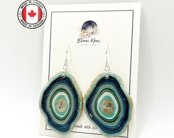 Geode Slice Earrings – Handmade Polymer Clay Jewelry – Resin Crystal Earrings – Translucent Agate Inspired Earrings – Hypoallergenic Dangles