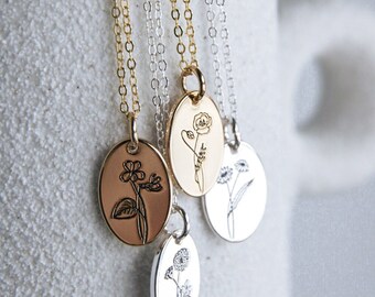 Birth Month Flower Necklaces, Flower Pendants, Personal Jewellery, 18K Gold Vermeil Plated, Sterling Silver, Gifts for her