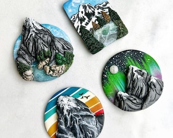 Mountain Scene Magnets / Canadian Landscape Polymer Clay Magnets / Nature-Inspired Fridge Decor