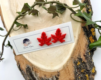 Maple Leaf Stud Earrings – Handmade Canadian Jewelry, Small Canada Gift, Nature-Inspired Clay Studs