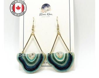 Geode Earrings – Handmade Polymer Clay Earrings – Resin Agate Slice Jewelry – Hypoallergenic Earrings – Faux Crystal Statement Earrings