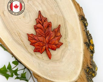 Canadian Maple Leaf Magnet, Handmade Canada Souvenir, Polymer Clay Fridge Decor, Patriotic Pride Gift, Handcrafted Travelling Keepsake