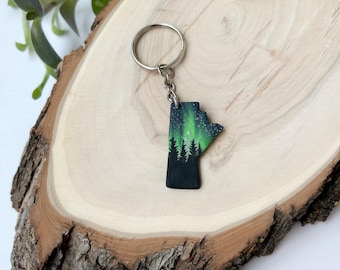 Manitoba Keychain – Aurora Borealis Gift – Northern Lights Souvenir – Canada Travel Keychain – Handmade Nature Keychain – Polymer Clay Art