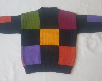 Boy's multi coloured check patterned round neck woolen jumper