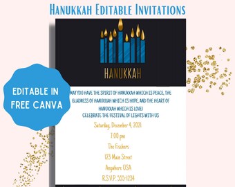 Hanukkah Editable Invitations - Instant Download - Editable Template -Printable Invitation