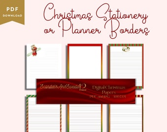Christmas Printable Stationery, Digital Planner Borders, Digital Paper, Instant Download