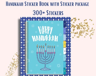 Hanukkah Digital Sticker Book with 300+ Hanukkah Stickers  - 8 Sections are clickable  - Planner Stickers Cropped and sorted in folders