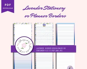 Lavender Digital Planner Borders and Stationery, Digital Paper, Design Element, Instant Download