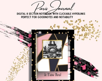 Paris Digital Notebook - Journal with Hyperlinks - 8 Sections are clickable  - Bonus Dot Journal Section - Goodnotes-Noteshelf