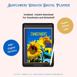 Sunflowers Undated Digital Planner, Monthly, Weekly, Daily Planner, Meal Planner, Men's Gift image 1