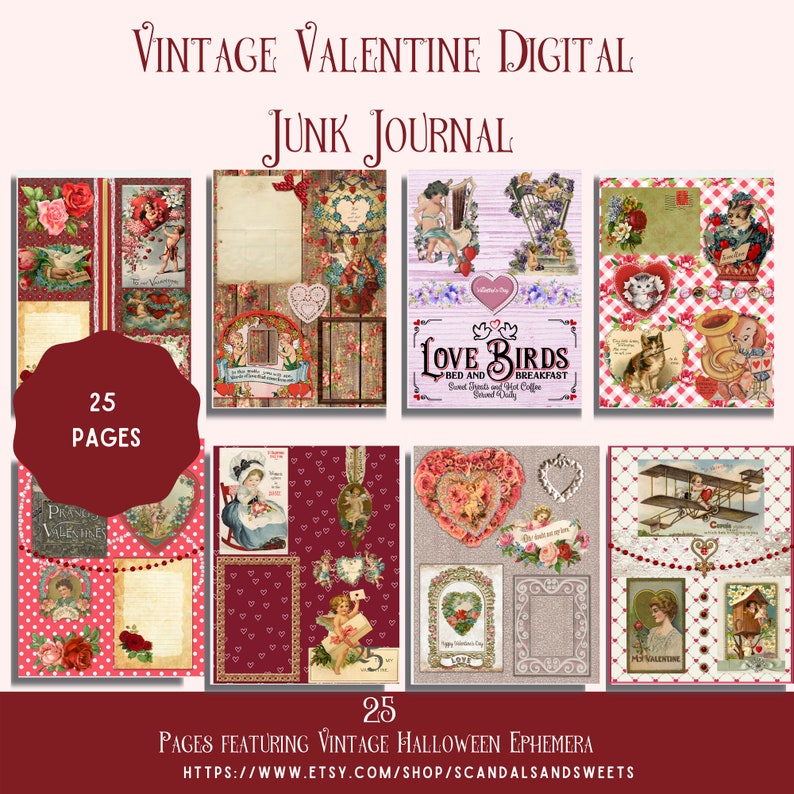Vintage Junk Journal digital oder druckbar, Vintage Valentine Ephemera, Scrapbooking, Vintage Bilder Bild 8