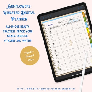 Sunflowers Undated Digital Planner, Monthly, Weekly, Daily Planner, Meal Planner, Men's Gift image 5