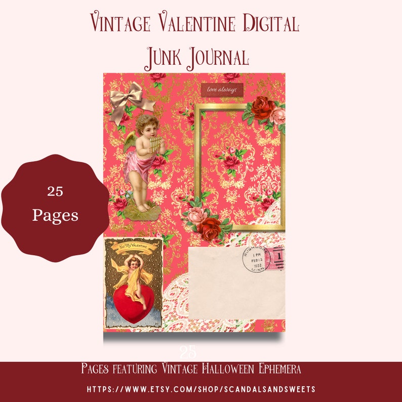 Vintage Junk Journal digital oder druckbar, Vintage Valentine Ephemera, Scrapbooking, Vintage Bilder Bild 2