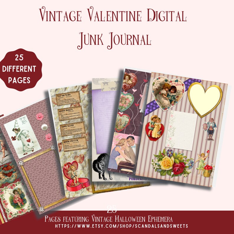 Vintage Junk Journal digital oder druckbar, Vintage Valentine Ephemera, Scrapbooking, Vintage Bilder Bild 6